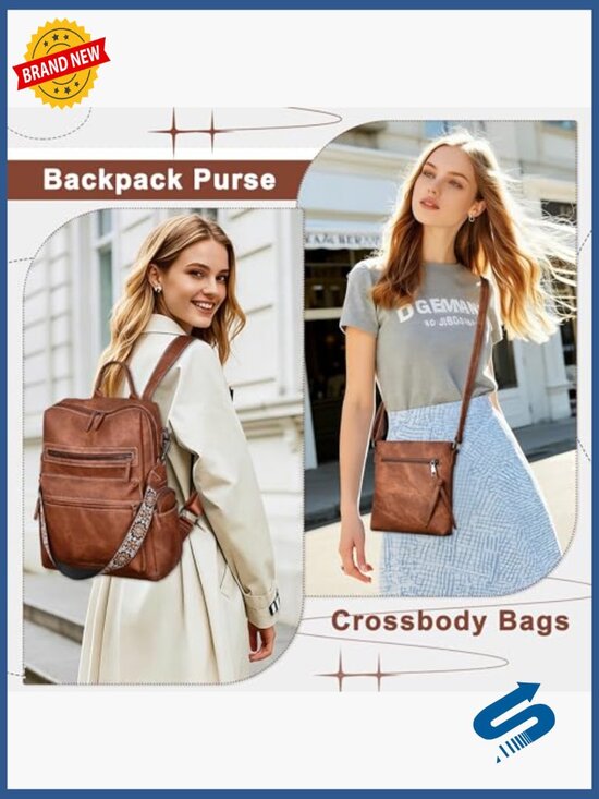 Faux Leather Fashion Backpack Purse with Crossbody and Wallet Set main image 5